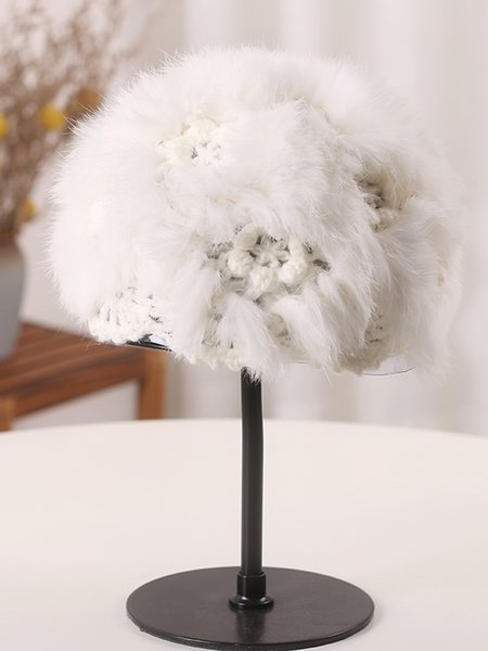 

Elegant Floral Warmth Furry Knitted Beanie, White, Hats