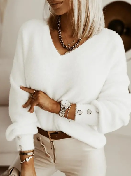 

Casual Wool/Knitting Loose Sweater, White, Sweaters