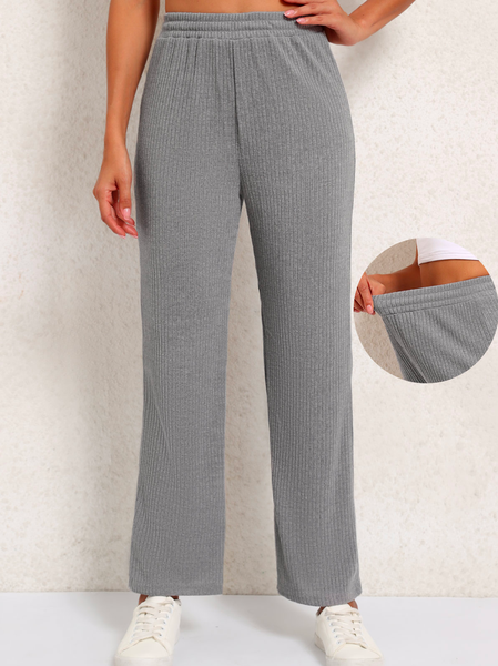 

Casual Knitted Elastic Waist High Waisted Pants, Gray, Pants