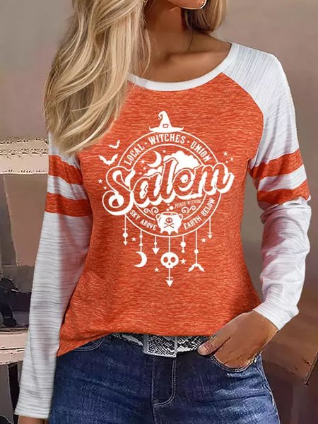 

Casual Loose Jersey Text Letters T-Shirt, Orange, Long sleeves