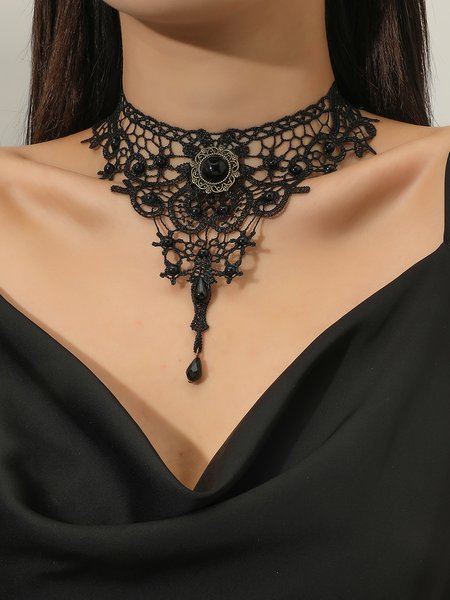 

Elegant Imitation Pearls Lace Choker Fake Collar Jewelry, Black, Necklaces