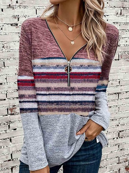 

Loose Striped Flare Sleeve Casual Shirt, Red, Shirts & Blouses