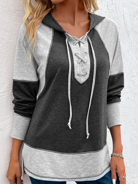 

Knitted Loose Casual Color Block Hoodie, Gray, Sweatshirts & Hoodies