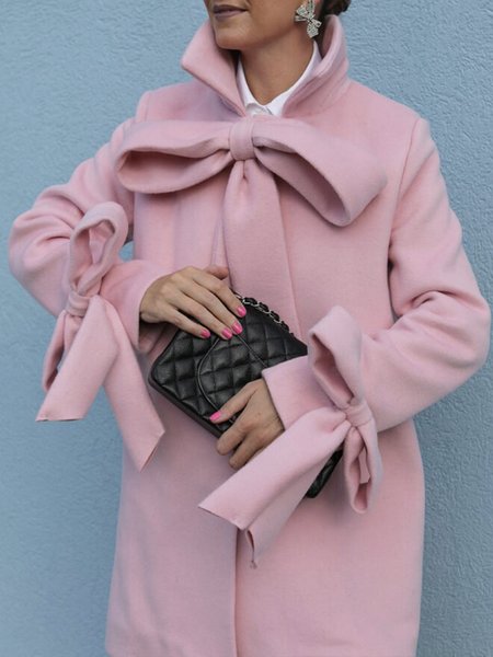 

Long Sleeve Regular Fit Bow Urban Coat, Pink, Coats