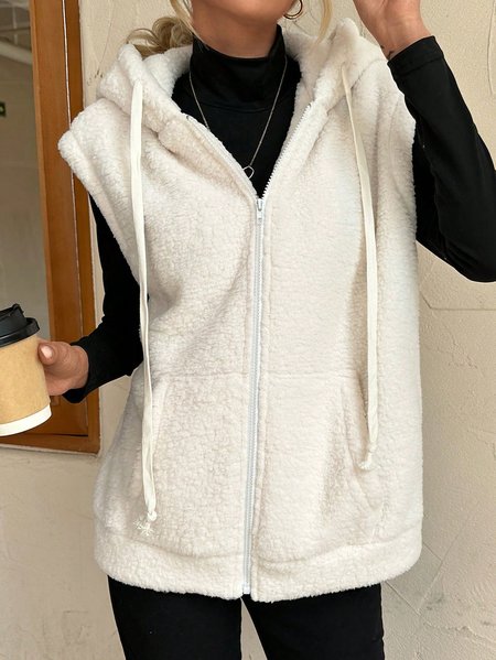

Casual Teddy Vest Jacket in Plush/Grainy Fleece Fabric, Off white, Vests & Gilets