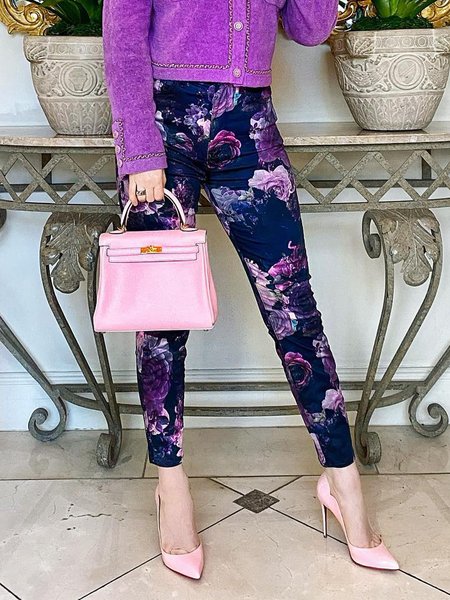 

Elegant Floral Tight Pants, Purple, Pants