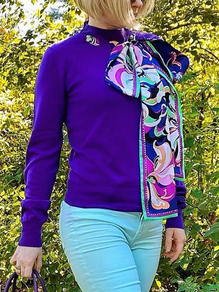 

Long Sleeve Elegant Regular Fit Stand Collar Shirt, Purple, Blouses and Shirts