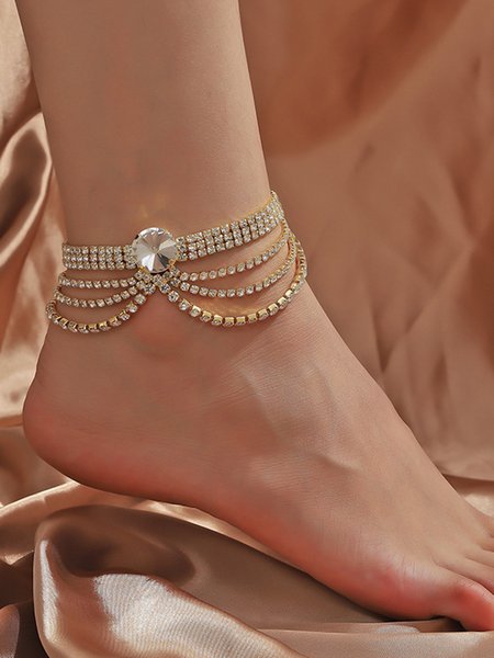

Crystal Tassel Anklet Rhinestone Party High Heels Accessories, Golden, Anklets