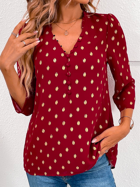 

Casual Loose Buttoned Geometric Shirt, Red, Shirts & Blouses