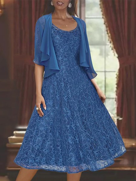 

Elegant Lace Two-Piece Set, Blue, Party Dresses