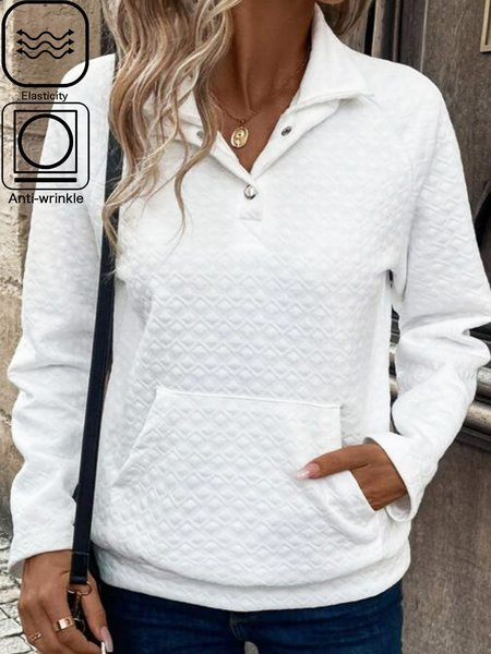 

Buckle Casual Shawl Collar Loose Sweatshirt, White, Hoodies & Sweatshirts