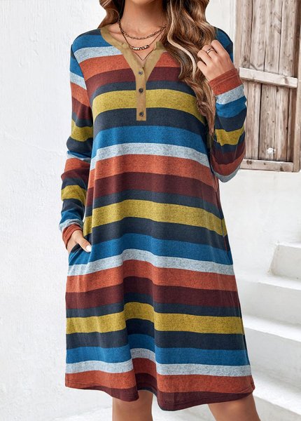 

Crew Neck Striped Casual Loose Dress, Blue, Dresses