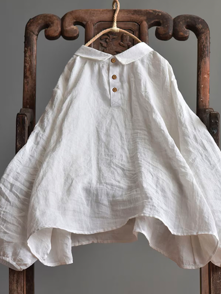 

Women's Plain Shirt Collar Casual Loose Blouse, White, Blouses & Shirts