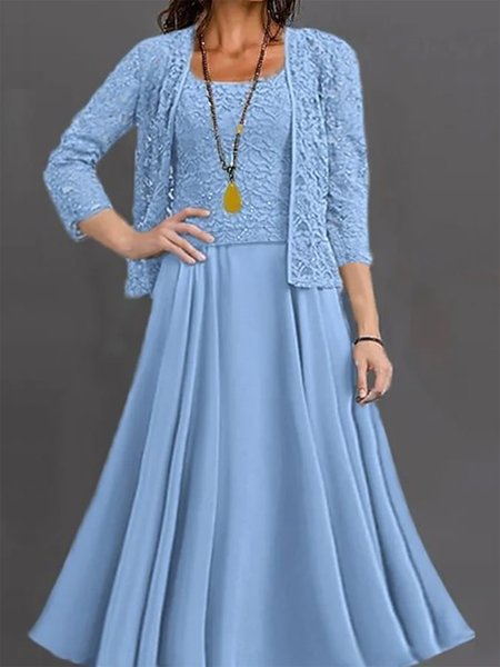 

Knitted Regular Fit Elegant Lace Two-Piece Set, Blue, Party Dresses