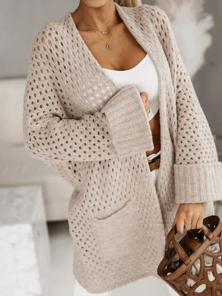 

Casual Loose Plain Wool/Knitting Cardigan, Khaki, Sweaters