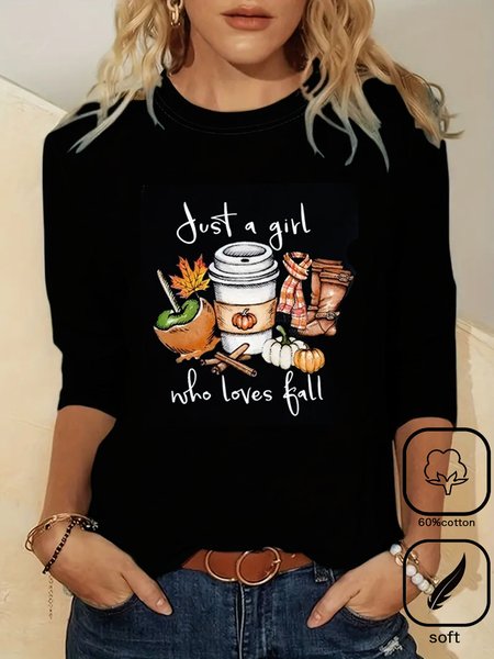 

Cotton-Blend Casual Halloween T-Shirt, Black, Long sleeves