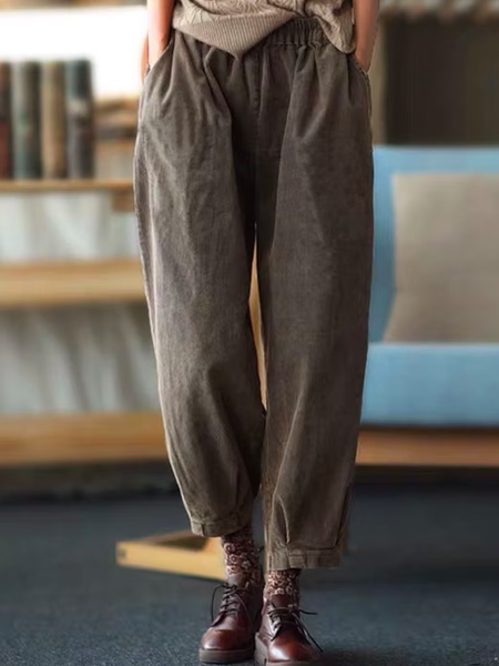 

Women's Plain Corduroy Vintage Pants, Coffee, Pants