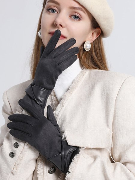 

Elegant Bowknot Faux Suede Gloves with Touch Screen, Deep gray, Women Gloves