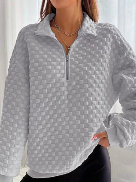 

Casual Zipper Loose Plain Hoodie, Gray, Hoodies & Sweatshirts