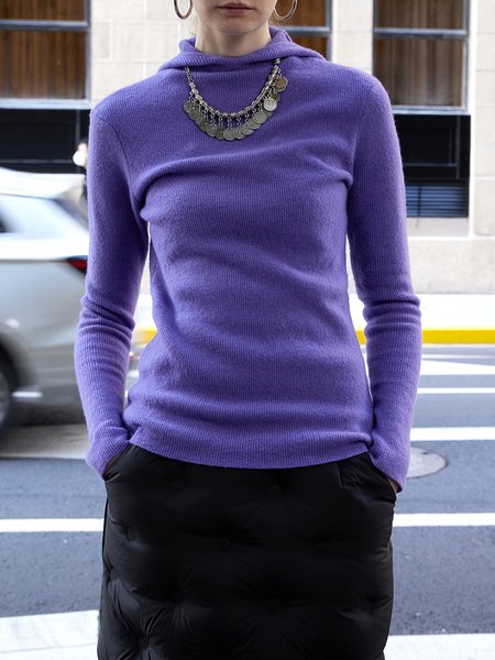 

Plain Regular Fit Long Sleeve Urban Sweater, Purple, Pullovers