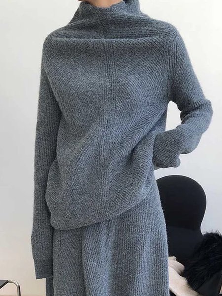 

Plain Urban Long Sleeve Loose Sweater, Gray, Pullovers