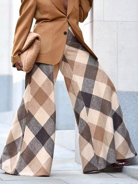 Loose Plaid Urban Fashion Long Pants Wide leg pants, As picture, Pants