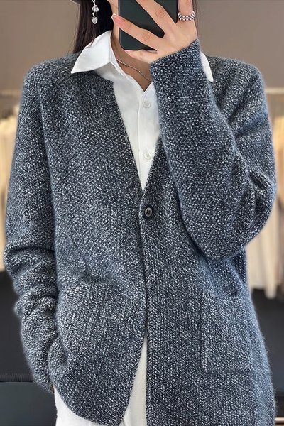 

V Neck Acrylic Urban Regular Fit Cardigan, Gray, Cardigans