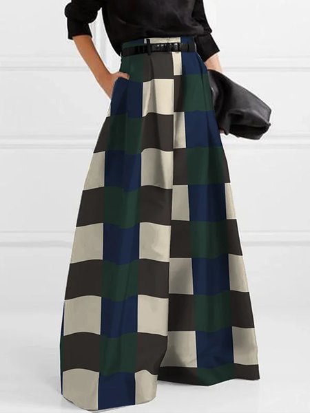 

High Waist Urban Plaid Fashion Wide Leg Pants, As picture, Pants