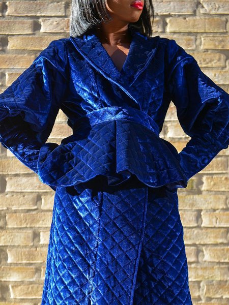 

Velvet Lapel Collar Urban Plain Padded Jacket, Blue, Padded Jackets