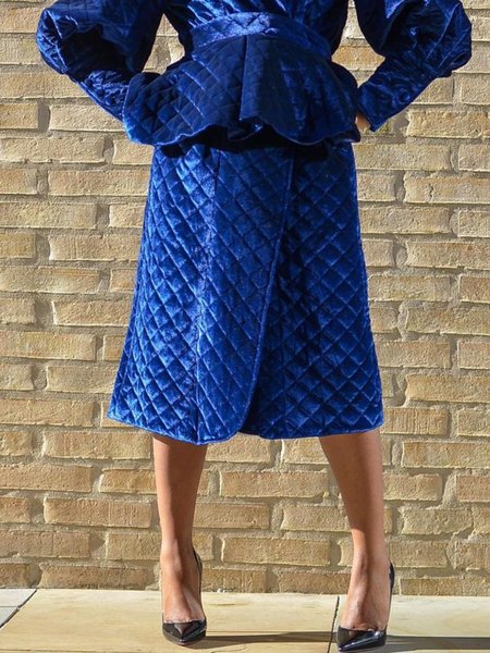 

Pocket Stitching Urban Velvet Plain Skirt, Blue, Skirts