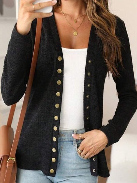

V Neck Regular Fit Casual Plain Kimono, Black, Cardigans