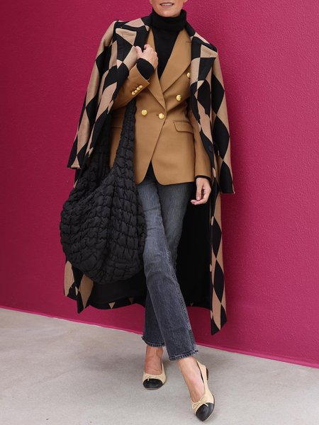 

Urban Regular Fit Plaid Lapel Collar Long Sleeve Coat, Khaki, Coats