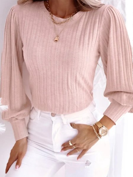 

Plain Crew Neck Casual Shirt, Pink, Shirts & Blouses