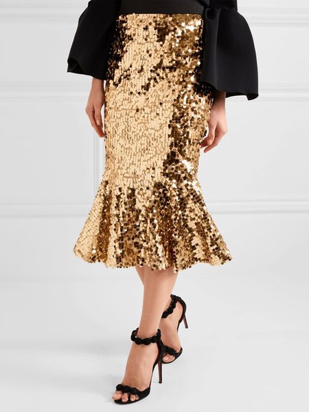 

Midi Plain Regular Fit Urban Skirt, Golden, Skirts