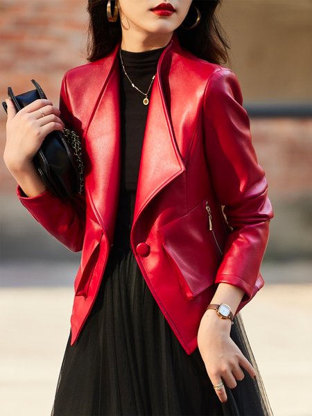 

Urban Shawl Collar Pu Leather Coat, Red, Jackets