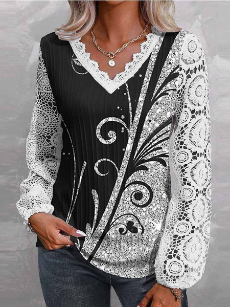 

Lace Casual Regular Fit Shirt, Black, Shirts & Blouses