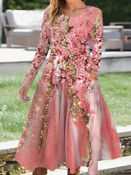 

Floral Casual Dress With No, Pink, Dresses