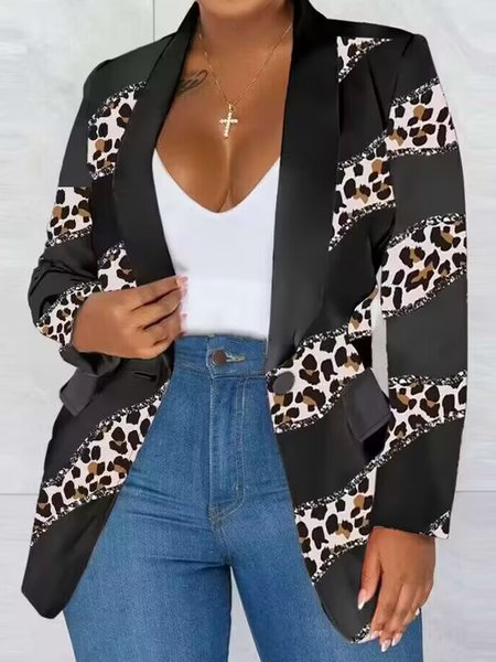 

Leopard Simple Blazer, Black, Blazers