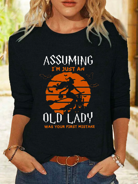 

Plus size Crew Neck Halloween Casual T-Shirt, Black, Long sleeves