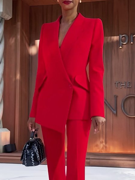 

Lapel Collar Urban Regular Fit Plain Blazer, Red, Blazers