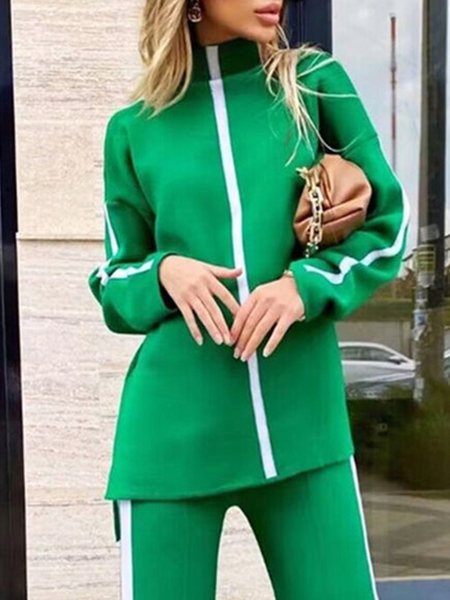 

Turtleneck Color Block Urban Long Sleeve Sweater, Green, Pullovers