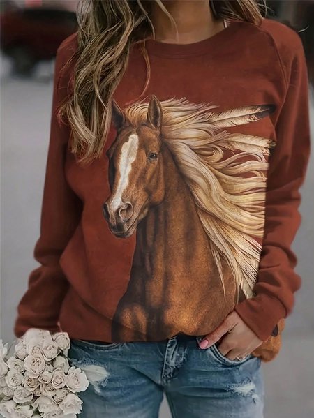 

Knitted Loose Casual Crew Neck Sweatshirt, Brown, Sweatshirts & Hoodies