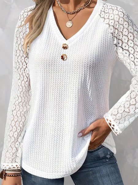 

Buttoned Lace Casual Shirt, White, Shirts & Blouses