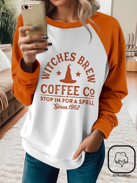 

Crew Neck Loose Cotton-Blend Casual Sweatshirt, Orange, Hoodies&Sweatshirts