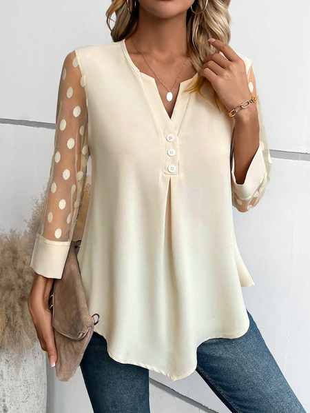 

Plain Lace V Neck Casual Shirt, Apricot, Shirts & Blouses