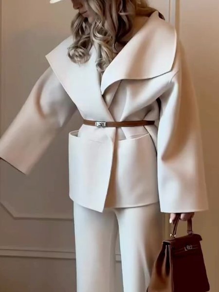 

Urban Loose Shawl Collar Long Sleeve Plain Coat, As picture, Coats