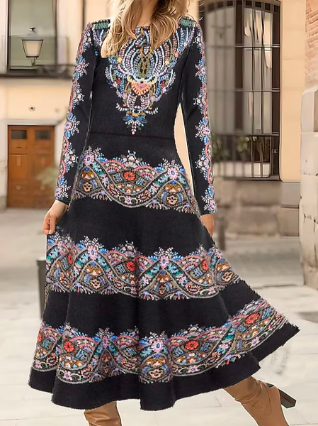

Loose Crew Neck Casual Dress With No Belt, Black, Dresses
