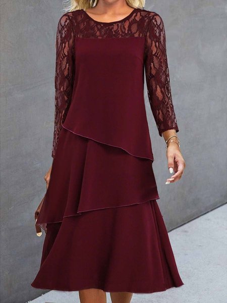 

Split Joint Elegant Dress With No Belt, Wine red, Dresses