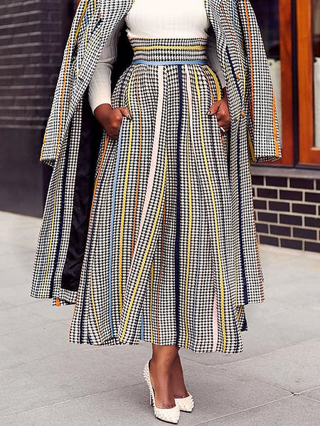Loose Geometric Urban Maxi Skirt, As picture, Skirts