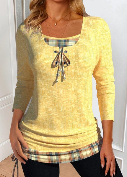 

Regular Fit Casual Crew Neck Plaid Shirt, Yellow, Shirts & Blouses